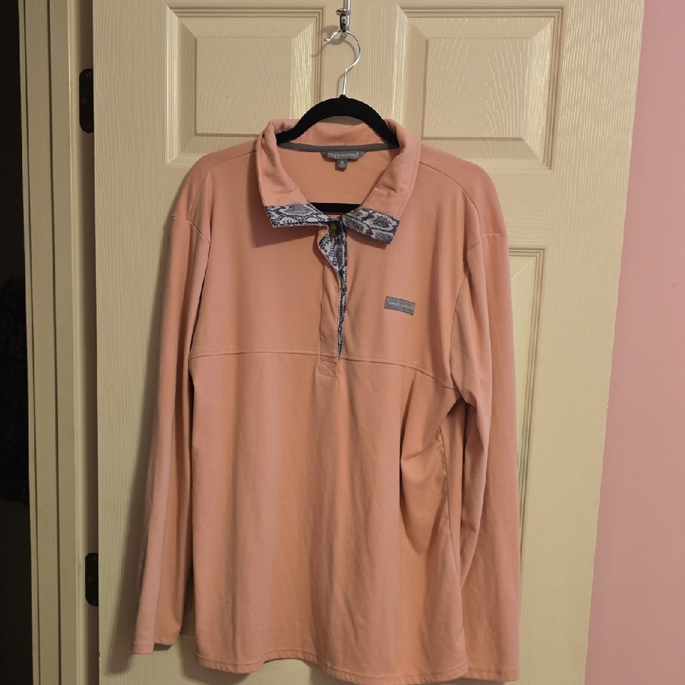 Simply Southern Peach Sweatshirt with Patterned Collar